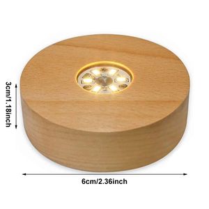6CM Dia Wooden LED Light Display Base Crystal Glass Resin Art Ornament Wooden Night Lamp Base LED Light Rotating Display Stand