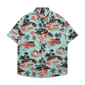 Erkekler Sıradan Gömlekler Vintage Unisex Erkek Hawaii Gömlek Hip Hop Çiçek Bitki Baskı Azure Plajı Kısa Kollu Kadınlar Y2K Aloha İnce Üstler