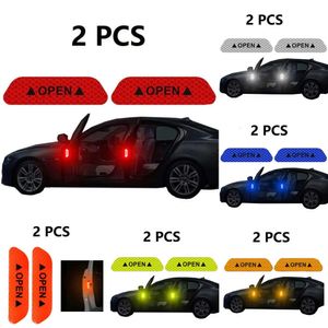 New 2pcs Car Universal Safety Warning Mark OPEN High Reflective Tape Door Stickers Auto Driving Exterior Accessories