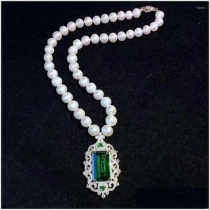 Kedjor säljer 45 cm 8-9mm naturligt vitt sötvatten pärlhalsband zirkon tillbehör hängsmodsmycken smycken droppleverans halsband pend ot3zg