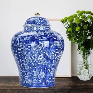 Vases Chinese Style Plum Ceramic Bud Vase Ginger Jar With Lid Glazed Asian Decor