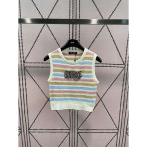 Two Piece Dress M23 Spring/summer Sweet Series Heavy Duty Nail Bead Letter Stripe Contrast Sleeveless Knit Versatile Tank Top