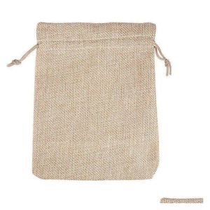 Jewelry Pouches, Bags 4 Sizes Original Color Jute Bag Dstring Wedding Christmas Packaging Pouchs Gift Wholesale Small Sachet Mini Drop Dhktn