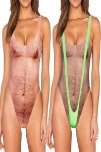 Cabelo do peito engraçado Impressão 3D One Piece Swimsuit Women Swimwea