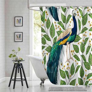 シャワーカーテンフラワーツリースプリングアジアの植物鳥カーテンピーコックプリントポリエステル生地フック付き防水バスルーム