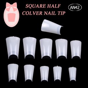 TSZS 500pcs/bag Long-billed Duck Acrylic Half Nail Extensions Elegant Transparent Natural Half False Nail Tip French Manicure