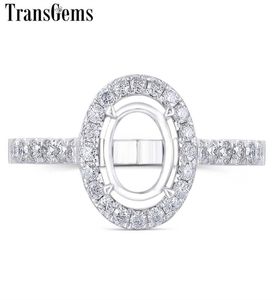 Transgem anpassad 14k vitguld Moissanite Stone semimount för halo förlovningsring lämplig för centrum 7x9mm oval sten y19069160763