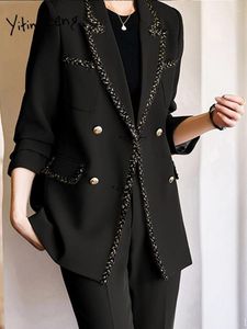 Pantaloni a due pezzi da donna Office in stile francese Donne Blazer Suit Formal Wear Fashion Elegant 2024 Pannello a maniche lunghe a doppio petto