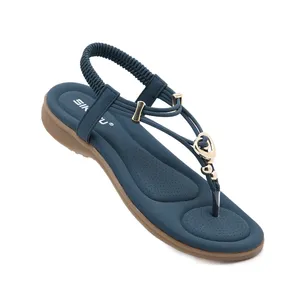 Sapatos casuais SIKETU Brand Summer moda novidade sandálias de salto plano feminino Bohemian t-shera t-sclip toe string strings elástica banda de praia azul