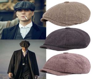 Masculino boina vintage Herringbone Gatsby Tweed Peaky Blinders Hat Newsboy Beret Hat Spring Winter Flat Peaked Beret Hats Q07035281072