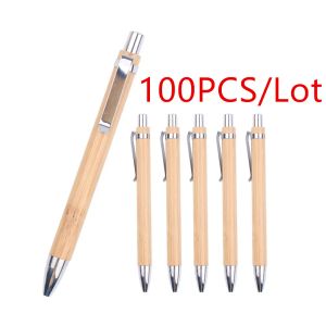 Pens 100 Pcs/Lot Natural Bamboo Ballpoint Pen Stylus Contact Pen Office School Supplies Pens Writing Supplies Gifts Continuous oil