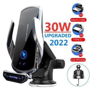 Chargers 30W Car Phone Holder Wireless Charger Qi Fast Charging For iPhone 12 13 Pro Xiaomi Samsung Huawei Magnetic Wireless Car Charger