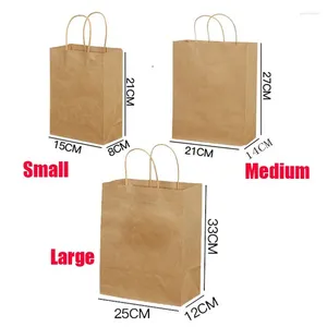 Storage Bags Solid Color Handle Paper Bag With Clothing Bread Candy Buffet Food Packaging Boutiques Wedding Christmas Party Supplies