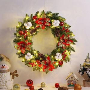 Dekoratif çiçekler Noel duvar asma ladin çam kozalakları ile kolye, meyve top 40cm çelenk süsleri pvc ön kapı için aydınlatma