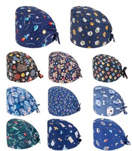 Print Scrub Cotton Nurse Hat Floral Bouffant Sanitary Cap with Sweatband Cartoon Printing Nursing Confortable Colorful Caps6425108