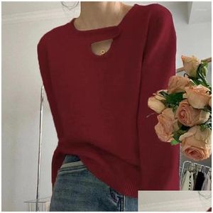 Basic Casual Dresses Gentle Style Soft Glutinous Plover Design Sense Niche Long Sleeve Inner Base 2023 Spring And Autumn Knitted Shirt Dhkkc