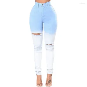 Women's Jeans WITHZZ Blue And White Gradient High-waisted Hip-lifting Ripped Skinny For Women