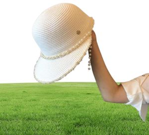 Ins moda Raffi Straw Hat Personalidade Pearl Beach Sun Hats For Women Summer Outdoor Sun Protection Hats8640212