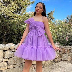 Casual Dresses Sweety Lavender A-line Short Tulle With Bow Bridesmaid Women Mini To Engagement Birthday Party