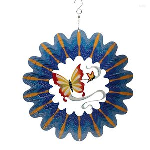 Dekoracyjne figurki spinner wiatrowy stal nierdzewna wisząca dekoracja ogrodu 3D na zewnętrzny błękitny motyl metalowy spinner-12 cali