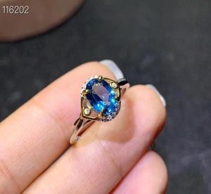 Новейший стиль Ocean Blue Natural Topaz Ring 925 Сертифицированный серебряный серебряный серебряный