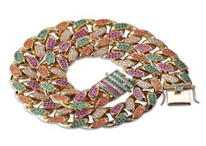 18k Gold Mens Hip Hop Kubaner Linkkette Halskette 18mm Full Diamond Multicolor Iced Out Miami Rock Choker Rapper Curb Chains Schmuck1538468