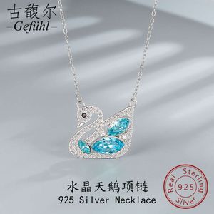 Sheins925 Sterling Silver Blue Swan Necklace Womens High End mångsidiga smycken