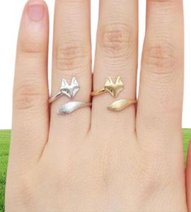 10 pcs Gold Silber Verstellbarer niedliche Fuchsringe Einfache 3D Animal Head Face Heckring winzig ED Wrap Fox Minimalist Schmuck F4787125