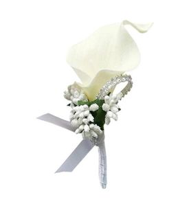 Dekorativa blommor kransar calla lily brosch bröllop fest dekor brud brudtärna trellises brudgum boutonniere kvinnor män pin sui6011799