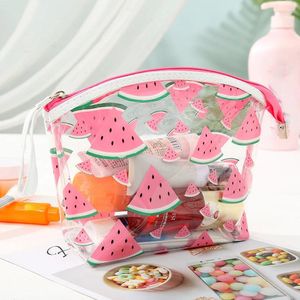 Sacos de cosméticos Bolsa de maquiagem clara para o padrão de fruta feminina higiene pessoal de banheiro à prova d'água com zíper, bolsa de maquiagem portátil