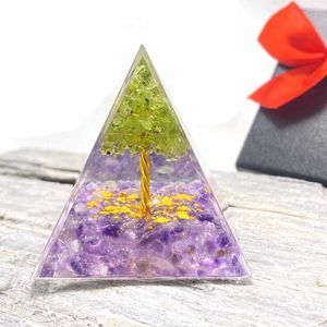 Estatuetas decorativas de ametista orgona pirâmide cura energia cristalina orgonita piramida protetora emf ioga ferramenta de meditação de quartzo