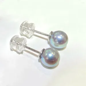 Stud Earrings Classic Charming Women 6-7mm Blue Gray Real Akoya Pearl 925 Silver 18K Gold With Saltwater Pearls