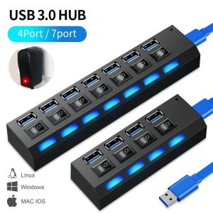 Hubs USB Hub 3 0 Hochgeschwindigkeit 3.0 USB -Splitter 4 7 Ports Multi USB 3 Hab mit Stromadapter Multipler Expander 2.0 Hub für PC -Laptop