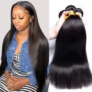 12A Straight Hair Bundles Raw Brazilian Human For Black Women Natural Color 34 Remy Long 30 Inches 240402