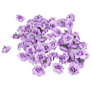 Flores decorativas 50pcs Seda Rose Flower Heads para chapéu Embelezamento (roxo) Rosas pretas