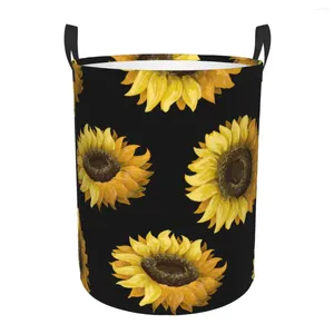 Borse per lavanderia cesto girasoli in tessuto stampato nero pieghevole abbigliamento sporco giocattoli di stoccaggio secchio domestico