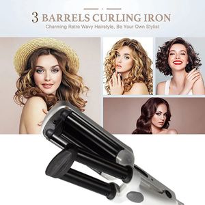 Curling per capelli professionale in ferro ceramica Triplo barilotto Irons Irons Waver Styling Strumenti di styling Styler Wand 240410