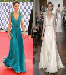 New Kate Middleton in Jenny Packham Sheer with cap Sleeves Evening Gowns Formal Celebrity Red Carpet Dresses Lace Chiffon Evening 9065245