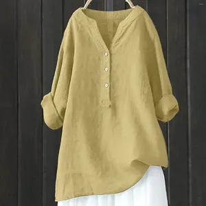 Women's Blouses Summer 2024 Casual Loose Cotton Linen Blouse Plus Size Shirt Women Long Sleeved Oversize Vintage Elegant Button