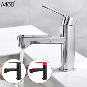 Bathroom Sink Faucets MOLI Basin Silver Single Handle Pull Out Spray Plating Faucet All Copper And Cold Water Mixer Tap