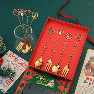 Kaffescoops 4/6st julkunnare rostfritt stål med lyxig presentförpackning bordsredskaps desser gaffel sked jultområde för