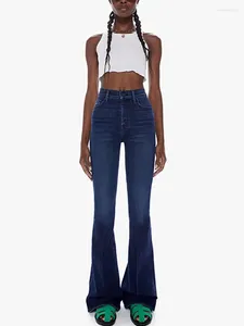 Kvinnors jeans sträcker sig lång hög midja blixtlås mode all-match kvinnlig utblåst denim byxor 2024 tidig höst