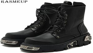 Rasmeup 6cm punk tarzı platform Kadın ayak bileği botları kadın039s motosiklet boot moda bayanlar tıknaz ayakkabılar metal dekor siyah 201108917911423