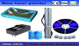 Punta laser blu di alta qualità da 450 Nm Penna per punta lazer Star del caricatore del caricatore del caricatore Visibile Flashlight LED SOS Silver7399505