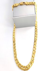 Men039S Chain Jewelry 24K GF Solid Fine Gold Necklace 12mm Square Curb Link Xmas Son Son Logo 18kt Stamp Heavy3136832