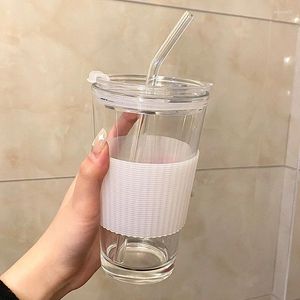 Vinglas 350 ml Glass Straw Cup Portable Coffee With Lid Milk Tea Water