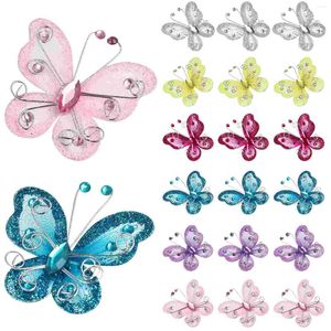 Garrafas de armazenamento 36 PCs Glitter Rhinestone Organza Seda Butterfly Room Decoração Decorações de casa Parede para borboletas falsas mini