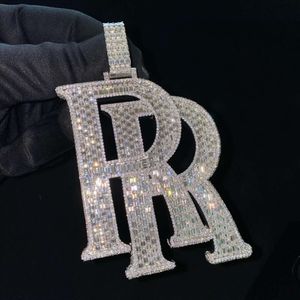 Super weißer Emerald Cut Oktagon Moissanit Weiß Gold plattiert 925 Sterling Silber Letter Pendant Custom Moissanit Anhänger