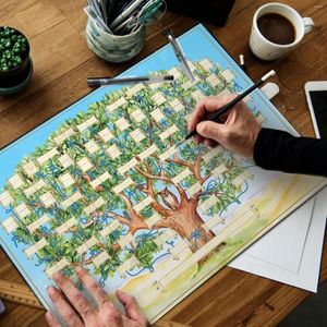 Tapestries Personal Family History Record Ornaments Canvas Paintings Green Handwritten Wall Arts As A Gift 40 X 60cm Tree Shape Blank Chart