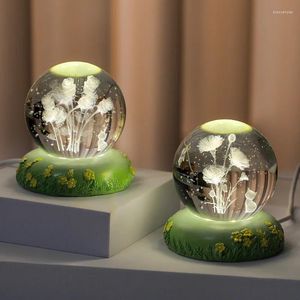 Estatuetas decorativas 6cm 3d Crystal Ball Ins tulip Night Light Laser a laser gravado dia das mães Presente de aniversário Nature Rose Desktop Home Decoration